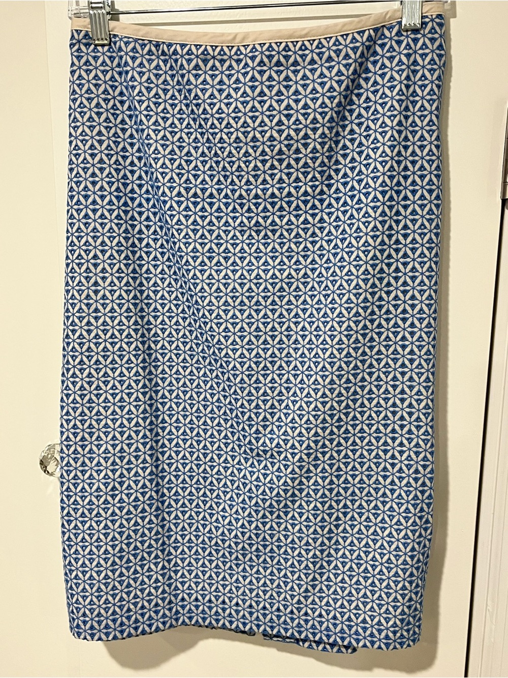 Talbots Blue and White Geometric Sheath Skirt
